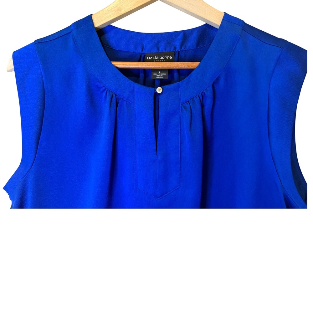Liz Claiborne Career Womens Blue Sleeveless Pleated Blouse L - Picture 4 of 9